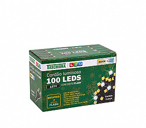 CORDÃO LUMINOSO TASCHIBRA 100 LED ESTÁTICO COM LED FLASH ISOL VD 3000K
