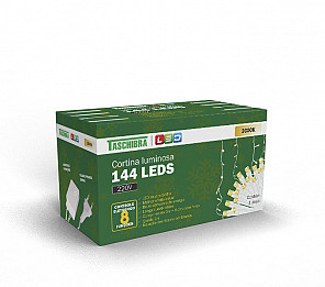 CORTINA LUMINOSA TASCHIBRA 144 LEDS 8 FUNÇÕES ISOL BR 3000K