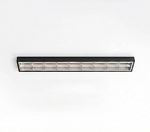 CALHA ATELA LED ALTO BRILHO SOB/EMB FORRO MODULAR 124CM RET 2XT8 ALETADA PRETA