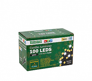 CORDÃO LUMINOSO TASCHIBRA 100 LED ESTÁTICO COM LED FLASH ISOL VD 3000K